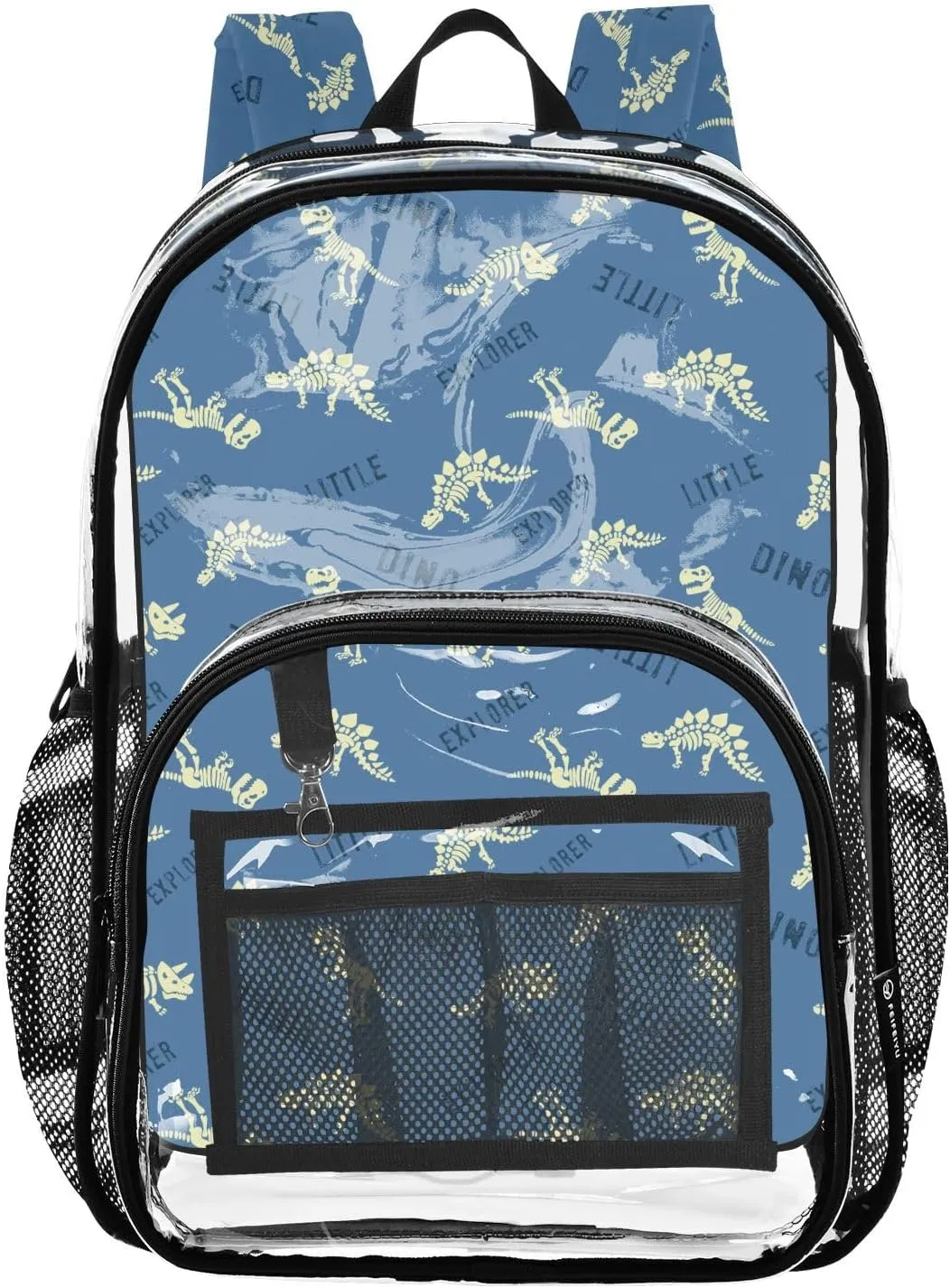 Clear Backpack Heavy Duty 15.7 Inch Cute Dinosaurs Blue See Through Backpack Approved Large Bag Clear Bookbag for Stadium for Work Concert School College