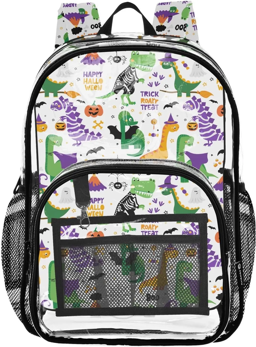 Clear Backpack Heavy Duty 15.7 Inch Dinosaur Halloween See Through Backpack Clear Bag Large Bookbag for Stadium Approved for Concert College School Work