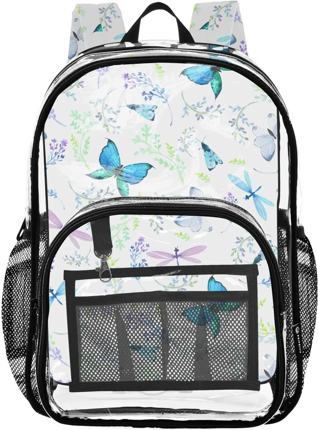 Clear Backpack Heavy Duty 15.7 Inch Dragonfly Leaves Clear Bookbag See Through Bag Large Backpack for Stadium Approved for School Concert Work College