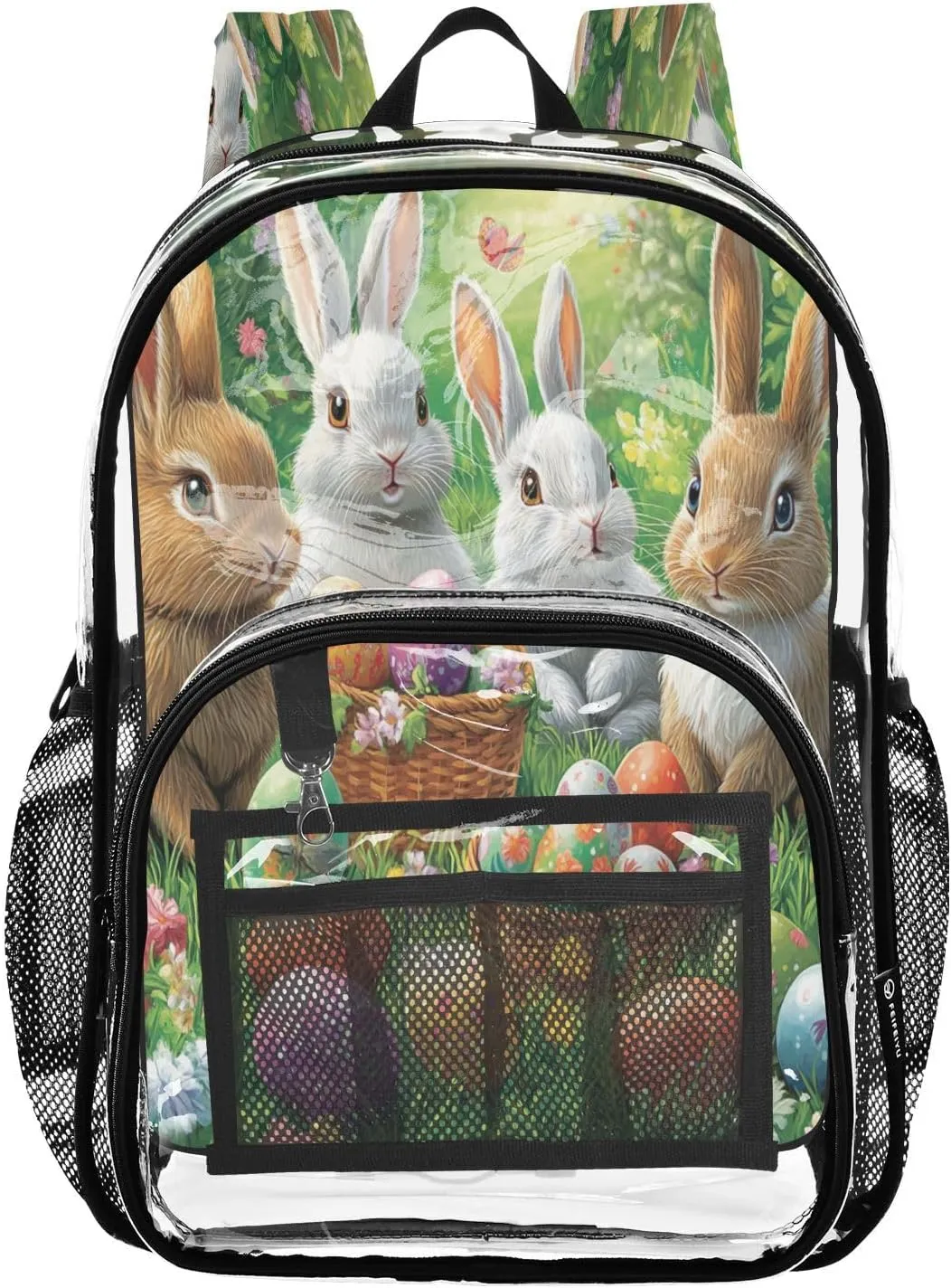 Clear Backpack Heavy Duty 15.7 Inch Easters Egg Forest Clear Bookbag See Through Bag Large Backpack for Stadium Approved for Concert College School Work