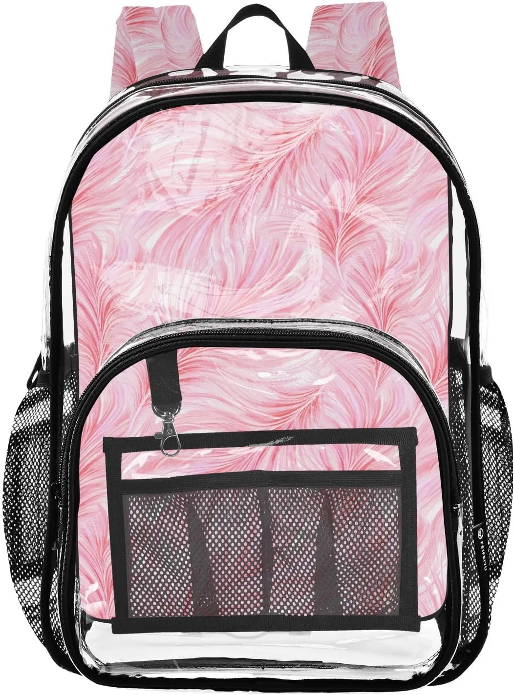 Clear Backpack Heavy Duty 15.7 Inch Flamingo Leaves See Through Backpack Approved Large Bag Clear Bookbag for Stadium for School Concert Work College