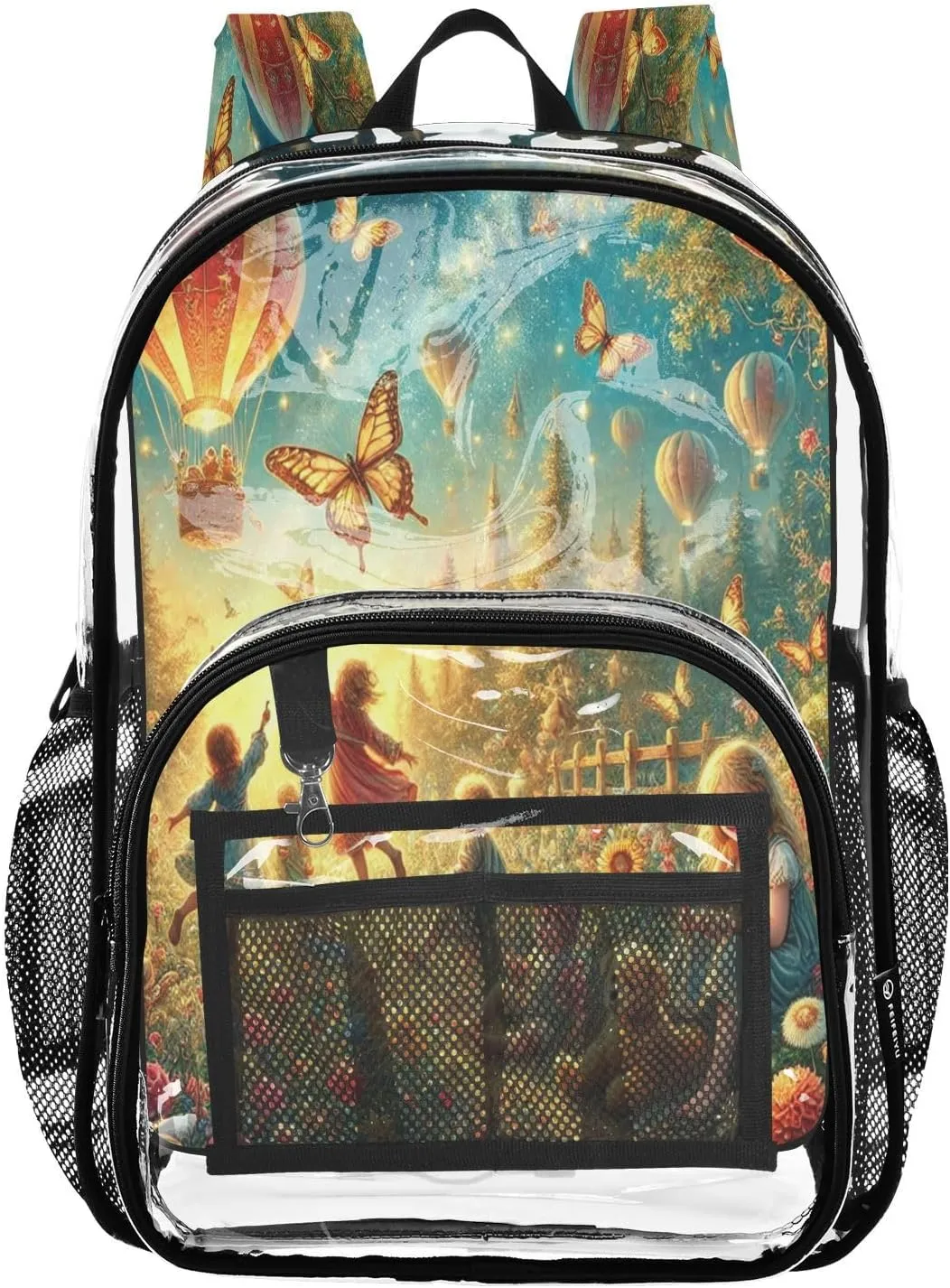 Clear Backpack Heavy Duty 15.7 Inch Flowers Clear Bookbag See Through Bag Large Backpack for Stadium Approved for College School Work Concert