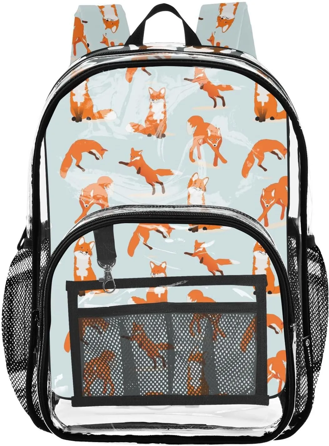 Clear Backpack Heavy Duty 15.7 Inch Foxes Blue See Through Backpack Clear Bag Large Bookbag for Stadium Approved for Work Concert School College