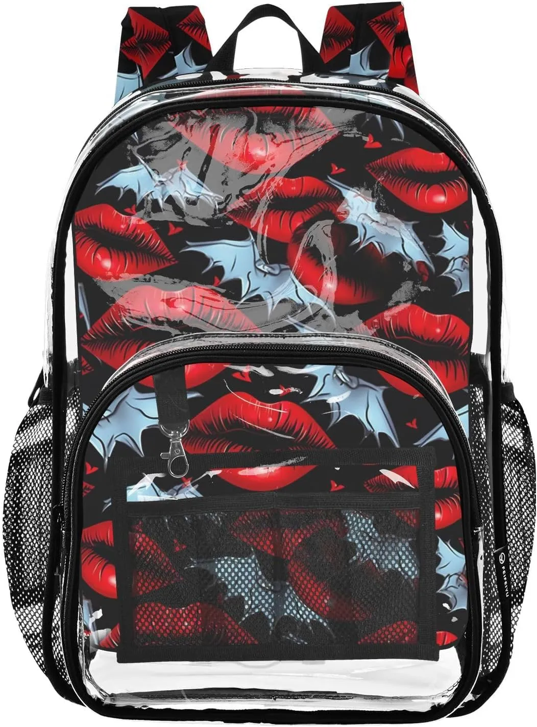 Clear Backpack Heavy Duty 15.7 Inch Halloween Bats Black See Through Backpack Clear Bookbag for Stadium Approved Large Bag for Work Concert School College