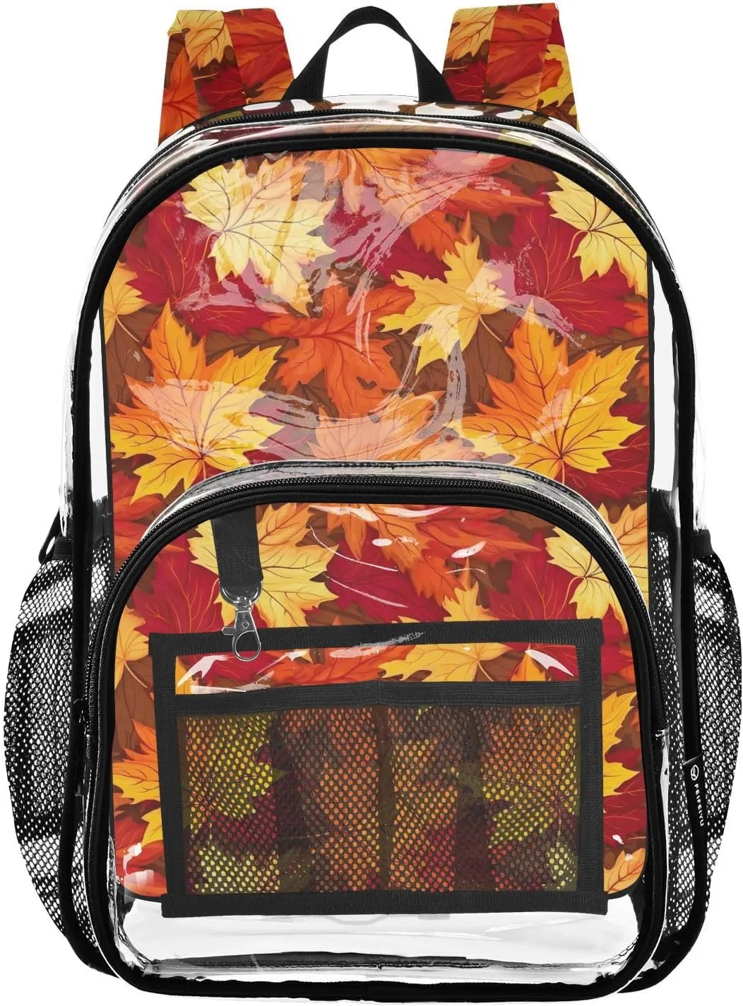 Clear Backpack Heavy Duty 15.7 Inch Leaf Watercolor Fall Clear Bookbag See Through Bag Large Backpack for Stadium Approved for School Work Concert College