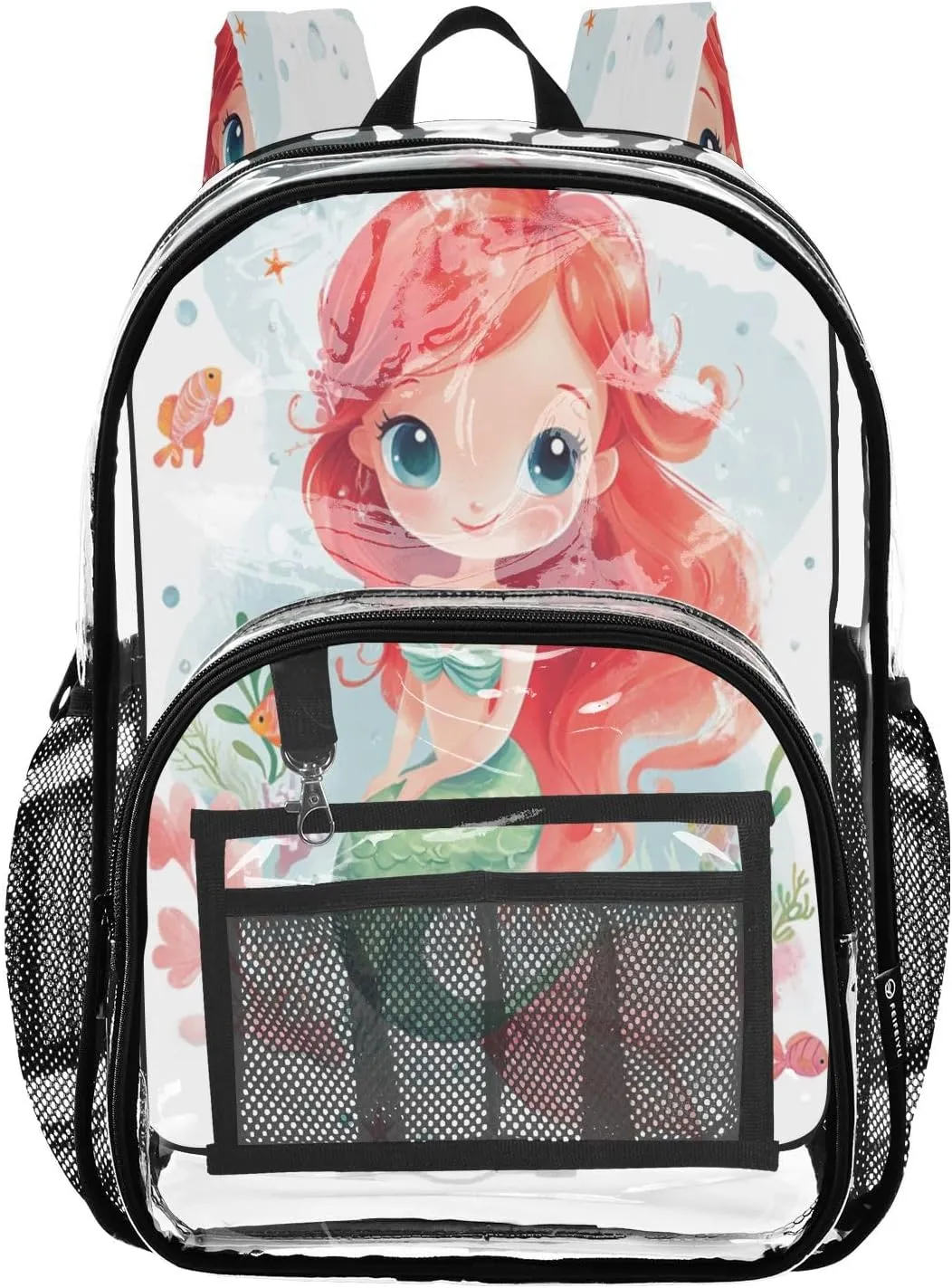 Clear Backpack Heavy Duty 15.7 Inch Mermaid Cute Cartoon Clear Bookbag Large Bag for Stadium Approved See Through Backpack for School Work Concert College