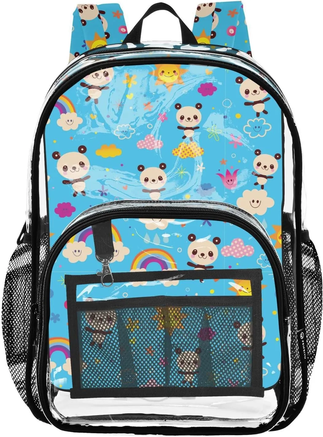 Clear Backpack Heavy Duty 15.7 Inch Panda Sun Rainbow See Through Backpack Clear Bag Large Bookbag for Stadium Approved for Concert College School Work
