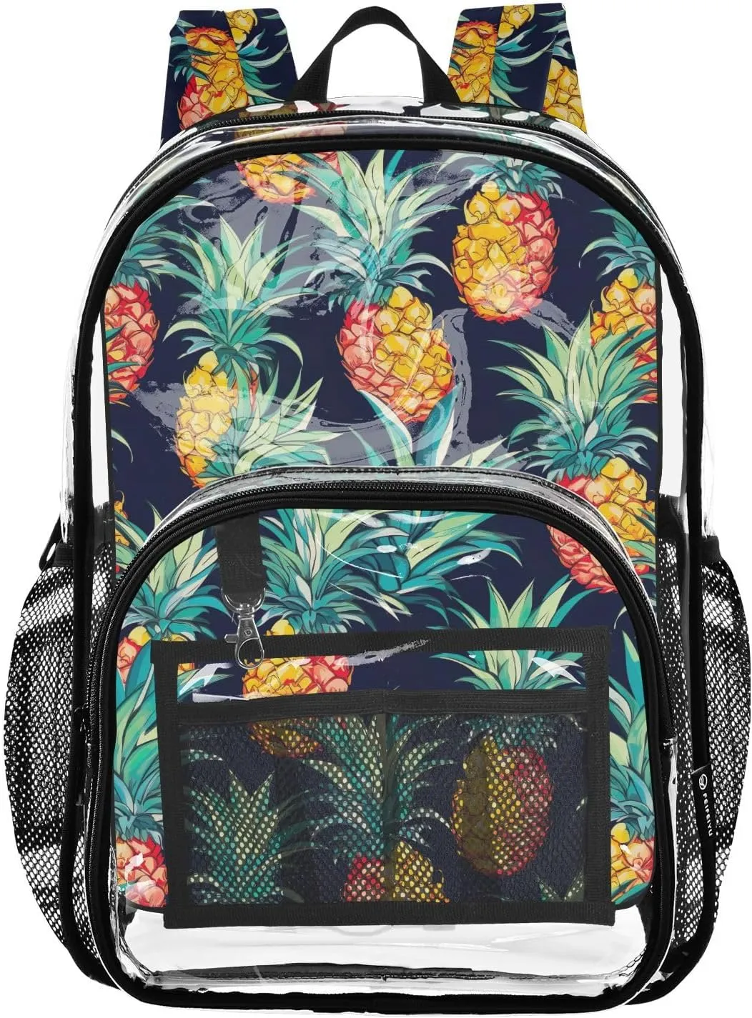Clear Backpack Heavy Duty 15.7 Inch Pineapple Tropical Leaves See Through Backpack Clear Bookbag for Stadium Approved Large Bag for Concert College School Work