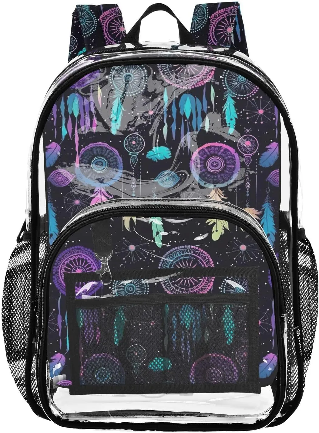 Clear Backpack Heavy Duty 15.7 Inch Rainbow Dream Catcher Clear Bookbag See Through Bag Large Backpack for Stadium Approved for Concert College School Work