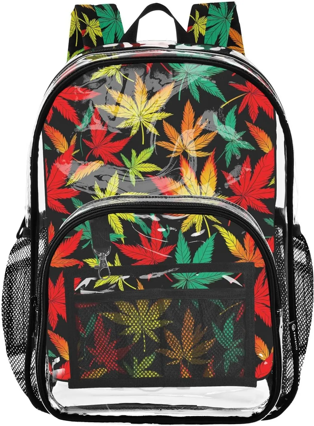 Clear Backpack Heavy Duty 15.7 Inch Red Color Leaf Beautiful Clear Bookbag See Through Backpack Large Bag for Stadium Approved for College School Work Concert