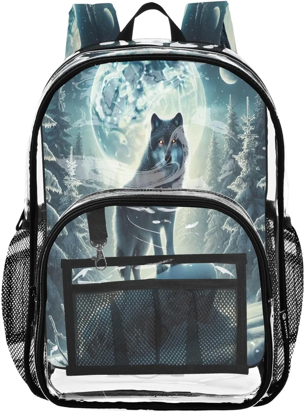 Clear Backpack Heavy Duty 15.7 Inch Snowy Night Blue Clear Bookbag See Through Bag Large Backpack for Stadium Approved for School Work Concert College
