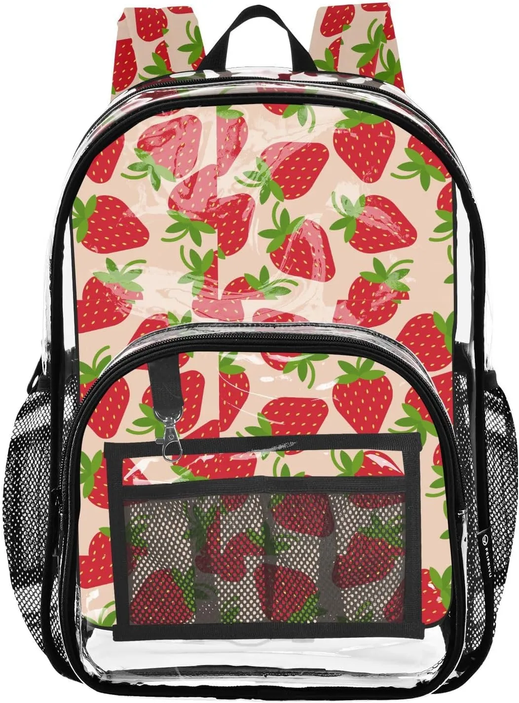 Clear Backpack Heavy Duty 15.7 Inch Strawberry Cartoon Clear Bookbag See Through Bag Large Backpack for Stadium Approved for Concert College School Work