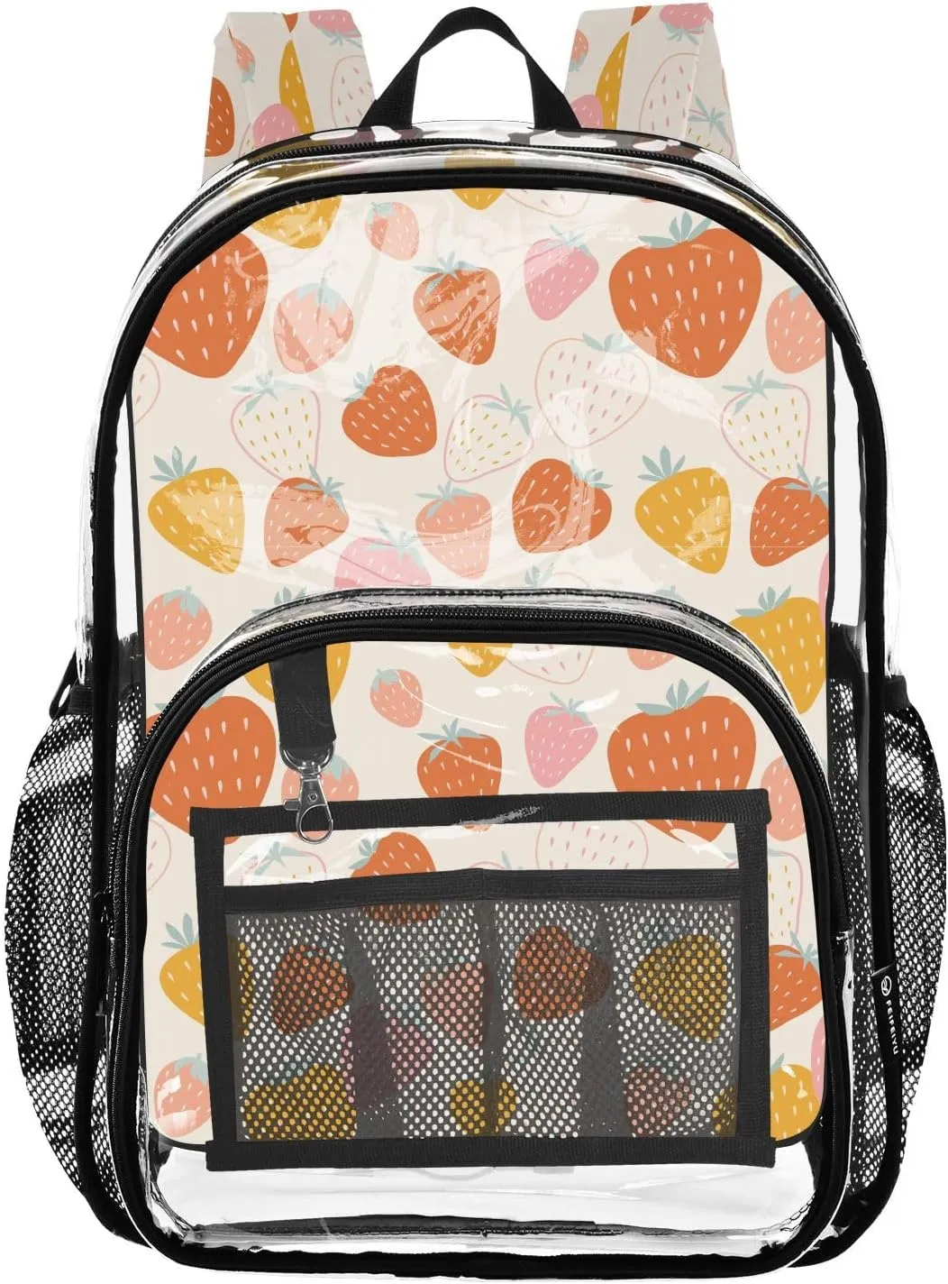 Clear Backpack Heavy Duty 15.7 Inch Strawberry Colorful See Through Backpack Approved Large Bag Clear Bookbag for Stadium for School Concert Work College