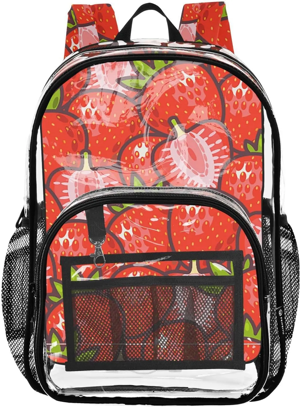 Clear Backpack Heavy Duty 15.7 Inch Strawberry Cute Real See Through Backpack Clear Bookbag for Stadium Approved Large Bag for School Concert Work College