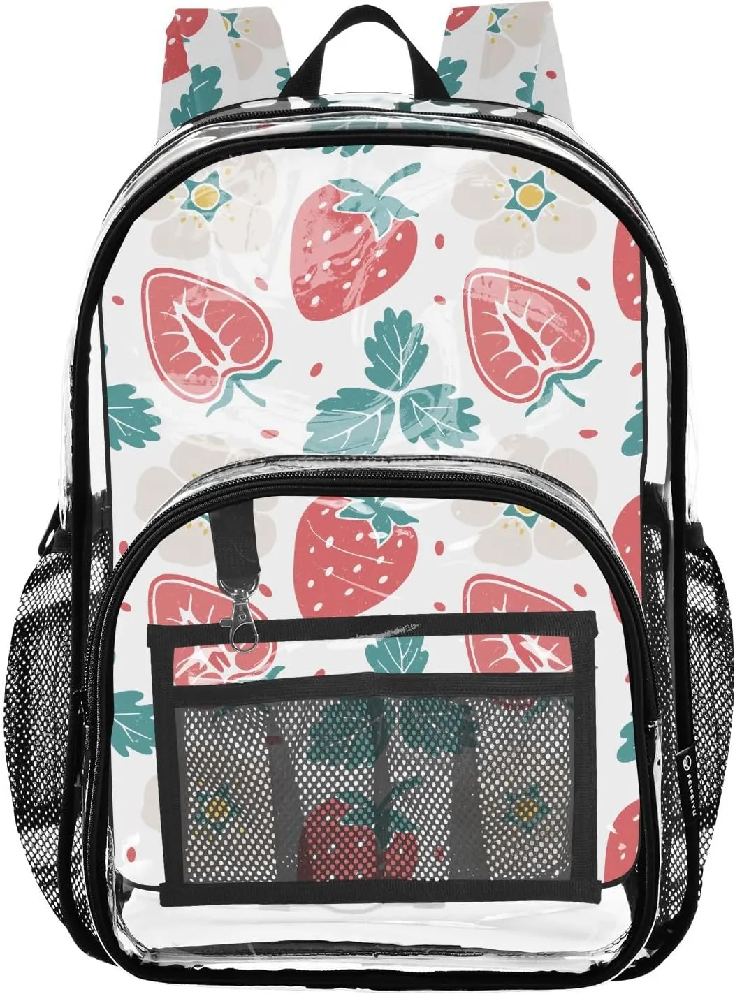 Clear Backpack Heavy Duty 15.7 Inch Strawberry Flowers See Through Backpack Clear Bookbag for Stadium Approved Large Bag for School Work Concert College