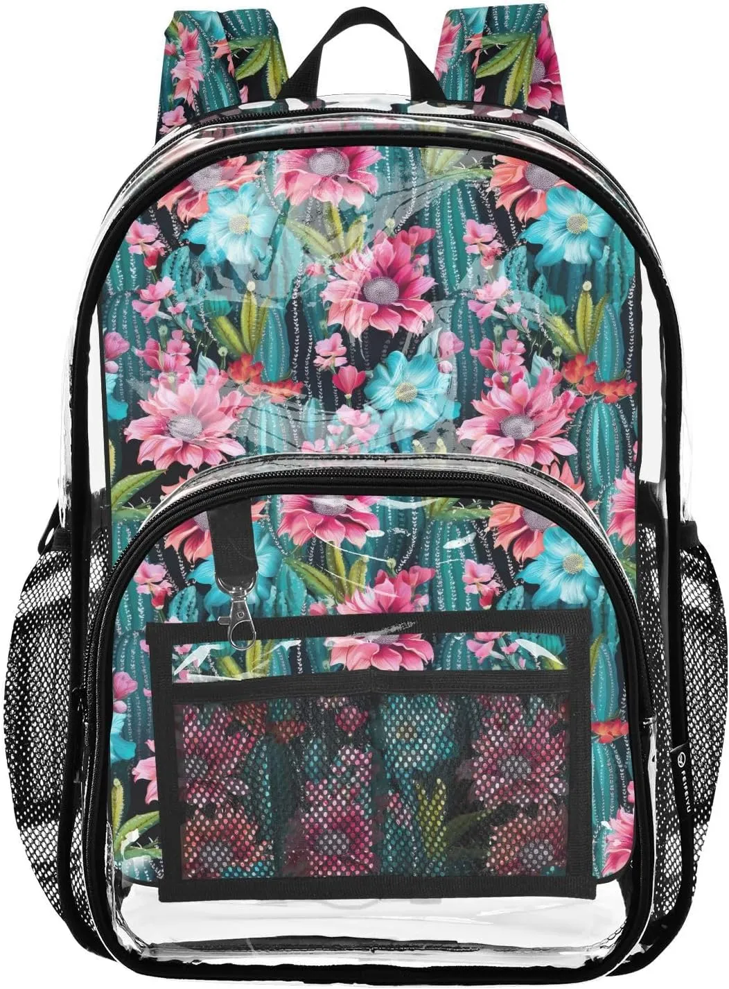 Clear Backpack Heavy Duty 15.7 Inch Tropical Cactus Flowers Clear Bookbag Large Bag for Stadium Approved See Through Backpack for School Work Concert College