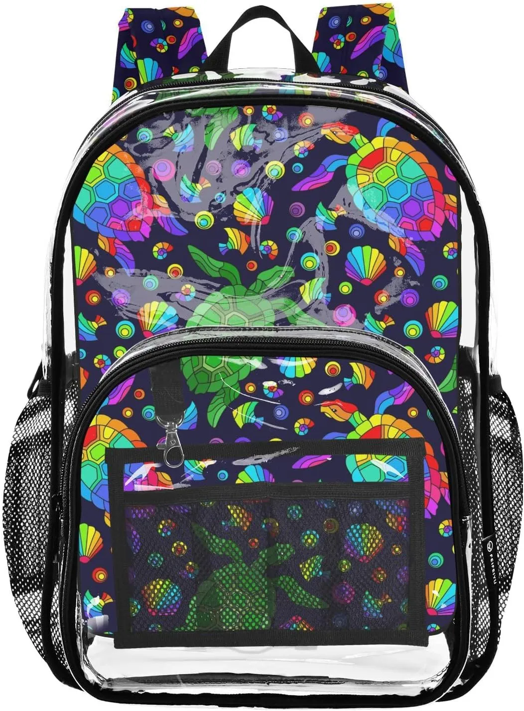 Clear Backpack Heavy Duty 15.7 Inch Turtle Colorful Shell See Through Backpack Approved Large Bag Clear Bookbag for Stadium for Work Concert School College