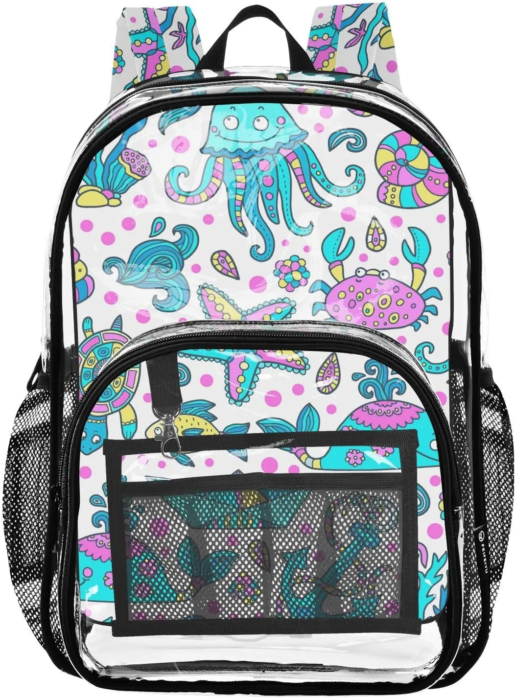 Clear Backpack Heavy Duty 15.7 Inch Turtle Starfish Clear Bookbag See Through Bag Large Backpack for Stadium Approved for College School Work Concert