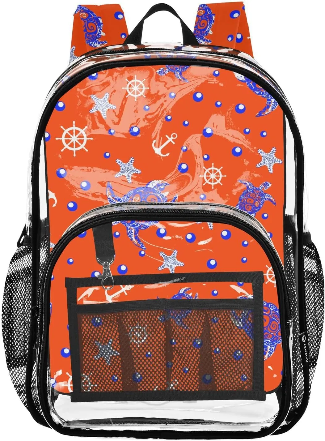 Clear Backpack Heavy Duty 15.7 Inch Turtle Starfish Orange See Through Backpack Clear Bag Large Bookbag for Stadium Approved for School Concert Work College