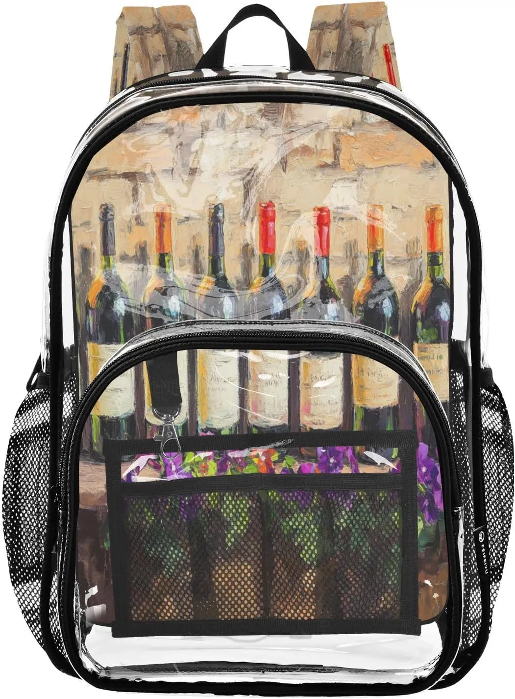 Clear Backpack Heavy Duty 15.7 Inch Wine See Through Backpack Clear Bookbag for Stadium Approved Large Bag for School Work Concert College