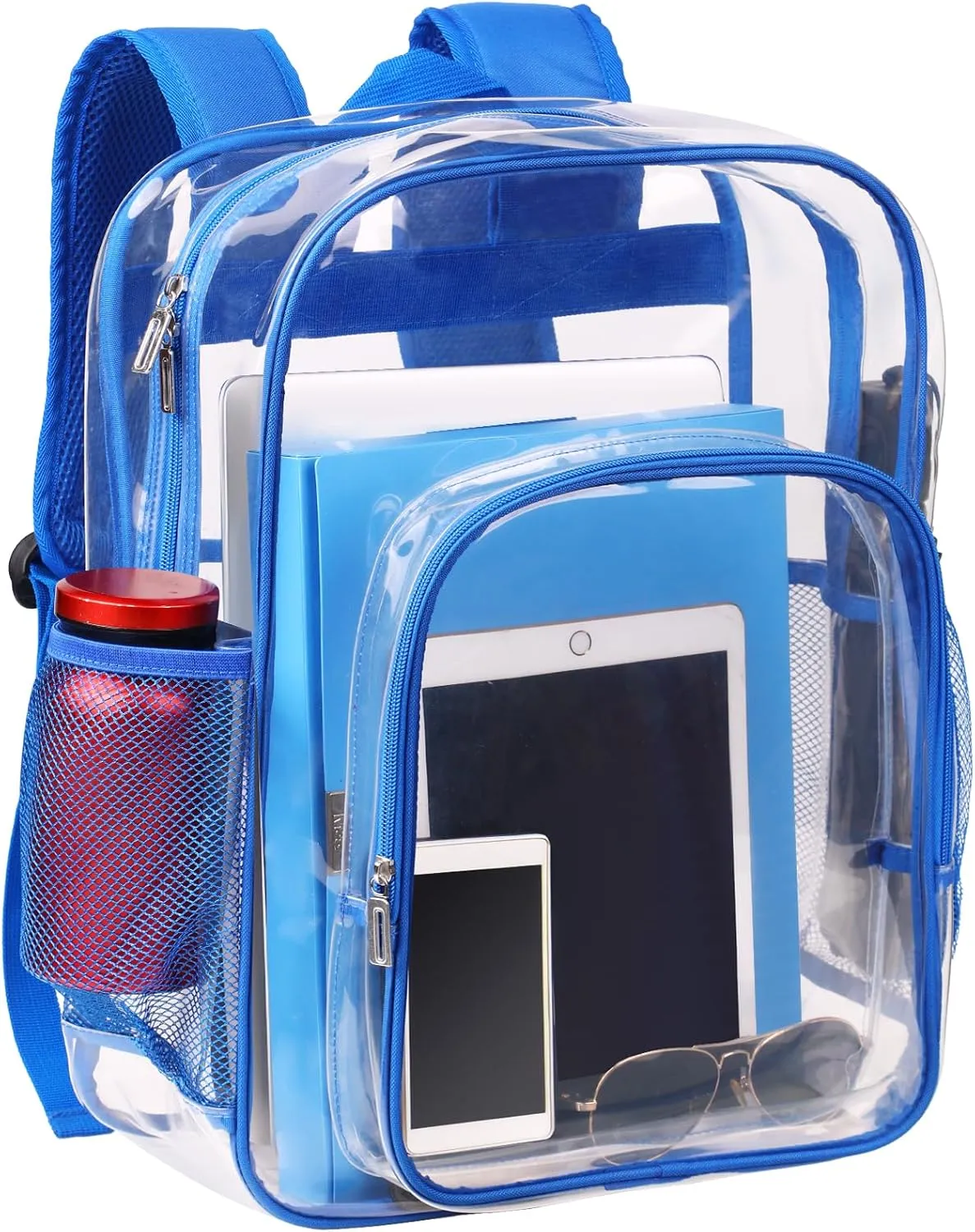 Clear Backpack School Bag Stadium Approved Heavy Duty Large PVC Laptop Transparent Backpack See Through Backpack for Sports, Work, Stadium, Security, Travel, College - H18''xW14''xD8 - Blue