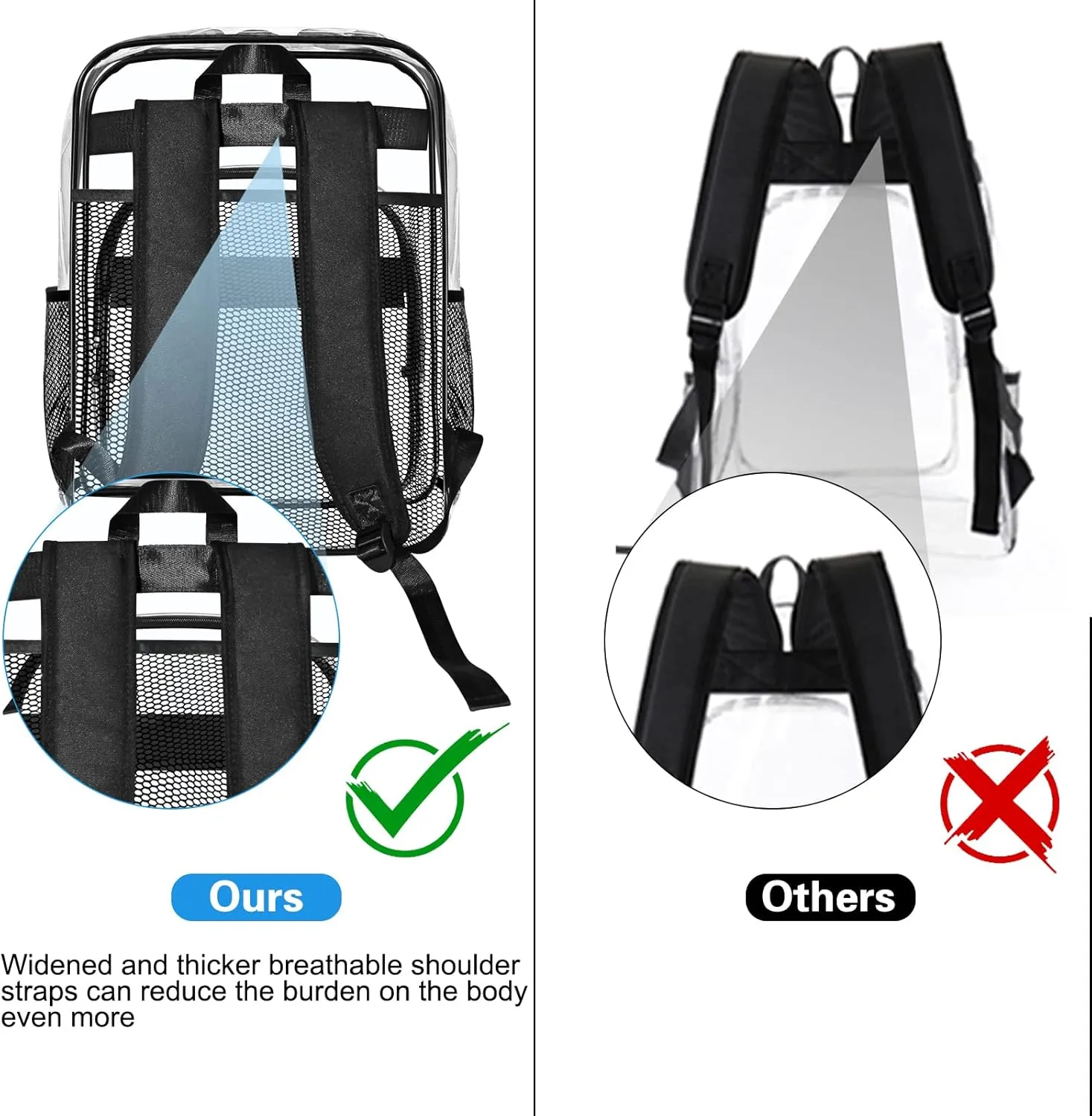 Clear Bookbag,Heavy Duty PVC Transparent Backpacks, Large Transparent Bookbag, See Through Backpack for College, Work, Travel