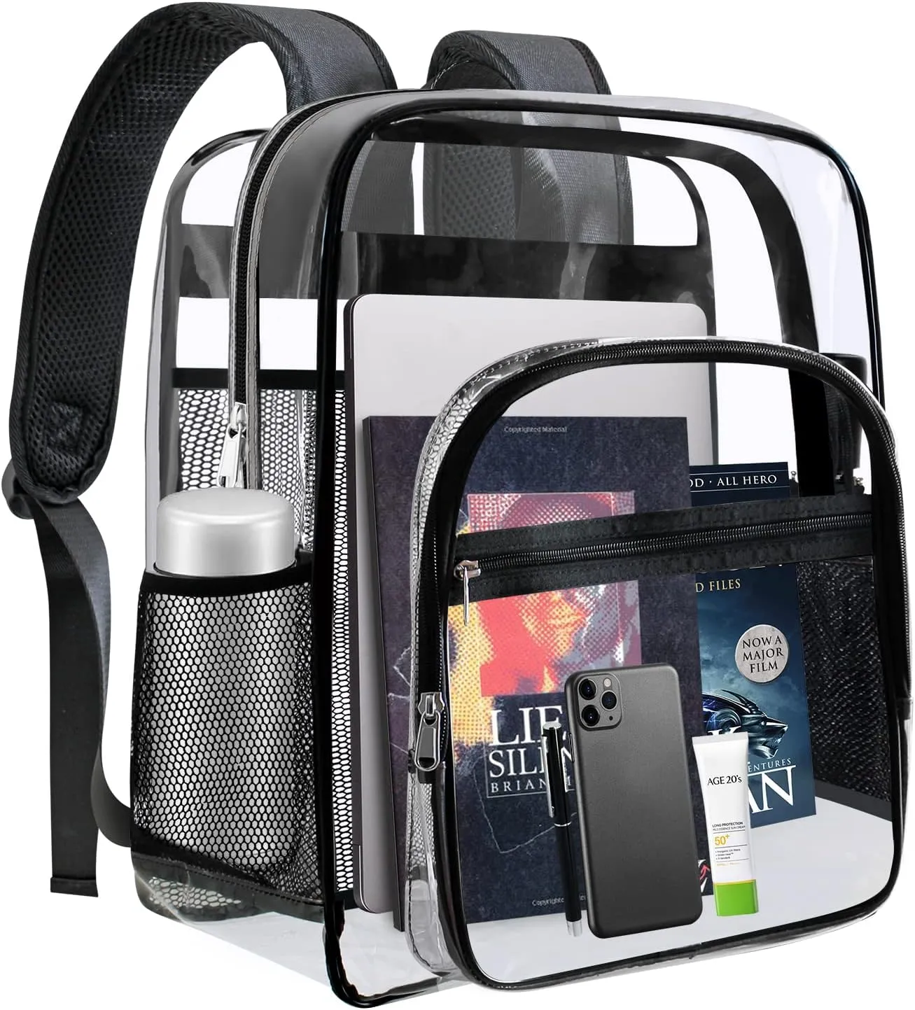 Clear Bookbag,Heavy Duty PVC Transparent Backpacks, Large Transparent Bookbag, See Through Backpack for College, Work, Travel