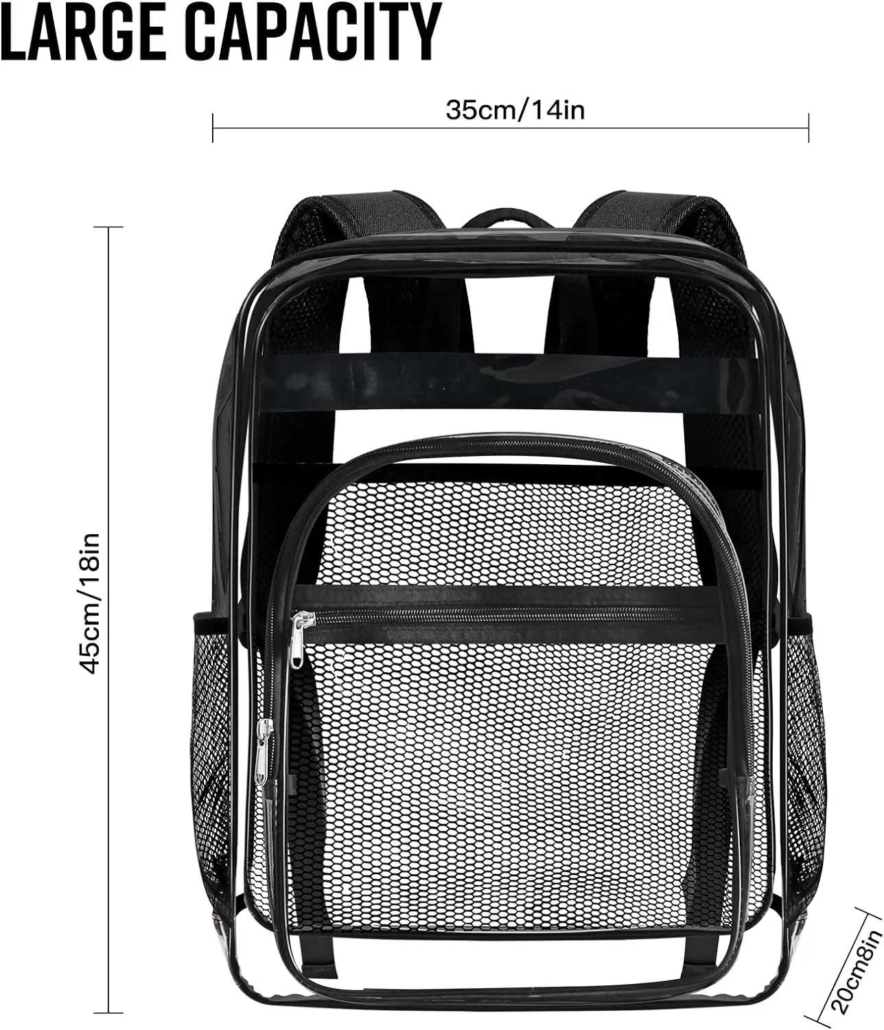 Clear Bookbag,Heavy Duty PVC Transparent Backpacks, Large Transparent Bookbag, See Through Backpack for College, Work, Travel