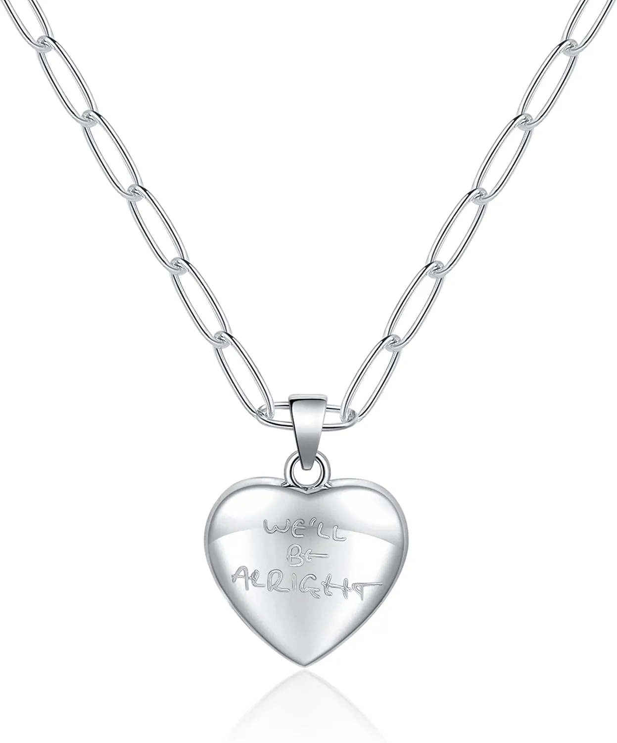 Collner Gold Heart Necklace,18K Gold Plated Engraved Rectangle Paperclip Chain Simple Pendant Necklace for Women