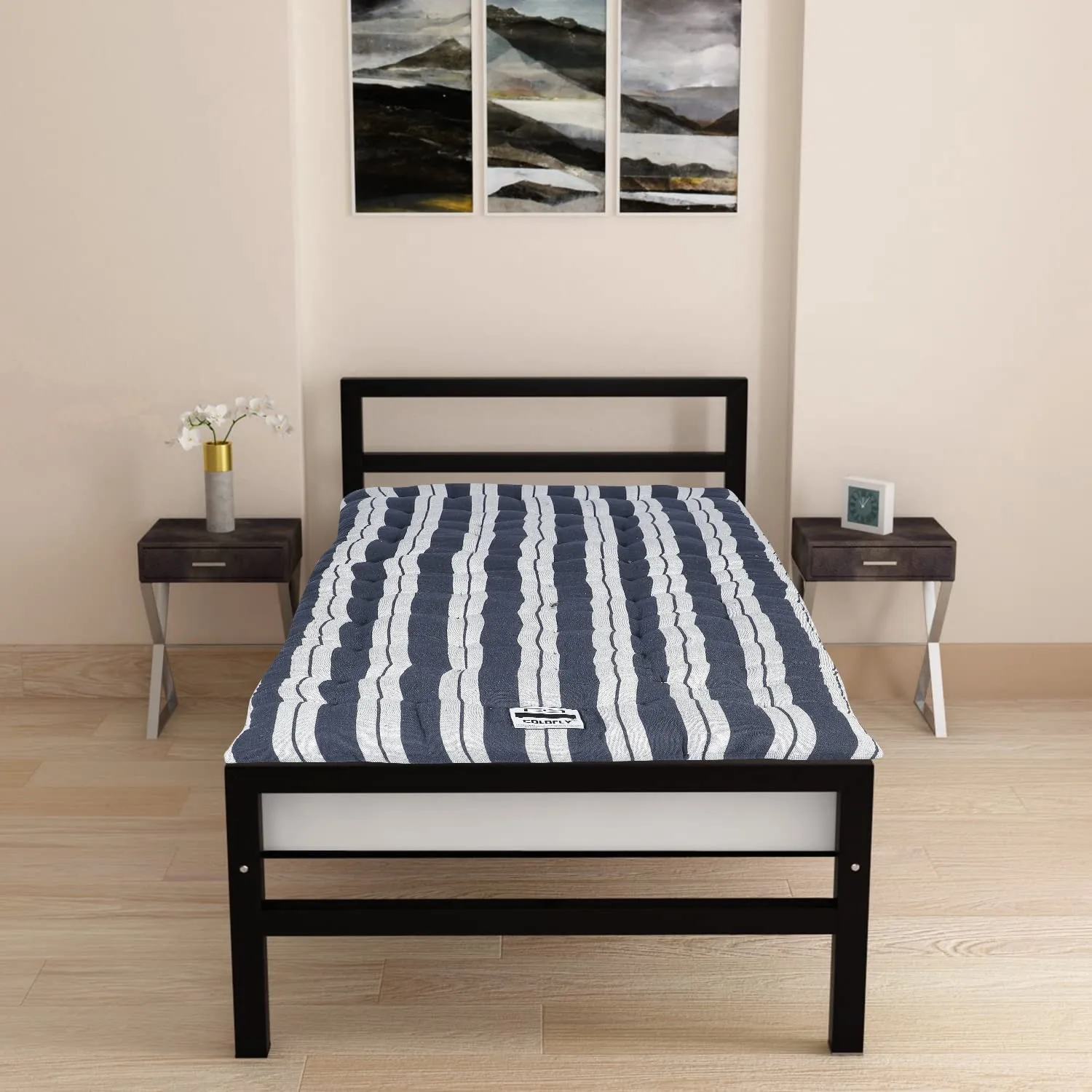 COLOFLY Single Bed Cotton Filled Mattress Gadda Soft & Reversible (Dark Blue Colour, 3 x 6 ft or 72 x 36 x 4 Inch)