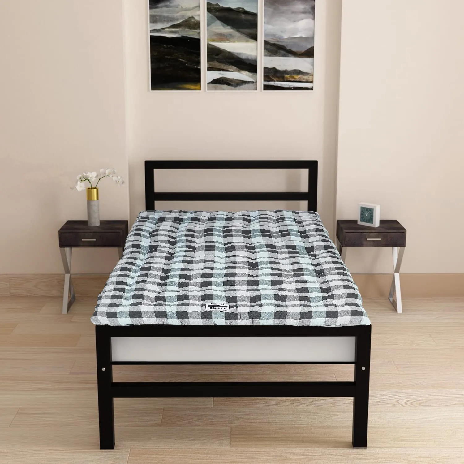 COLOFLY Soft Cotton Multicolour Mattress Gadda Single Bed 3x6 Feet Blue Color