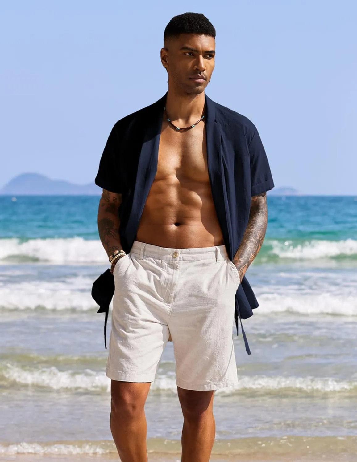 COOFANDY Men's Beach Kimono Shirt Cardigan Jacket Light Linen Short Sleeve Open Front Casual Shirts