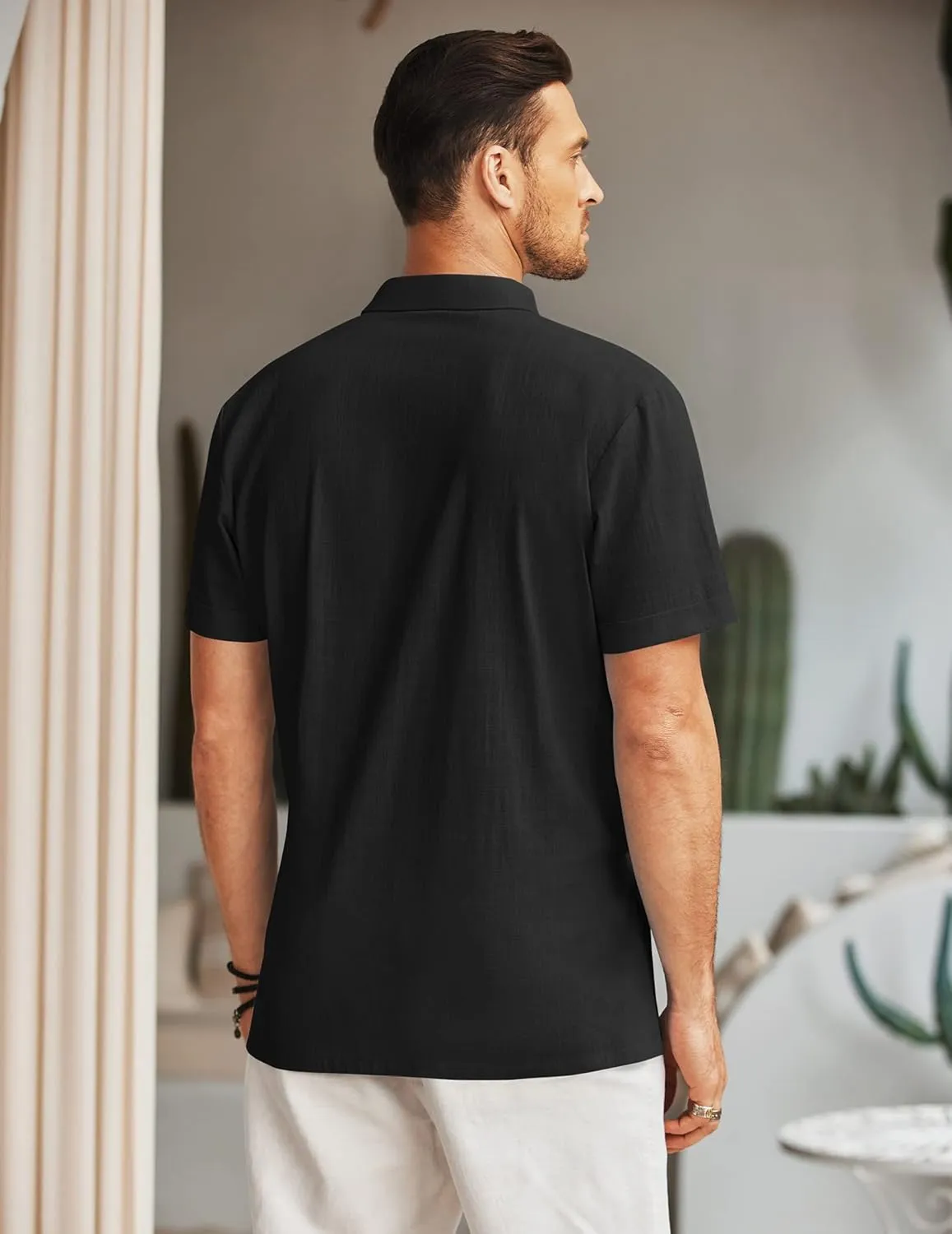 COOFANDY Men's Beach Kimono Shirt Cardigan Jacket Light Linen Short Sleeve Open Front Casual Shirts