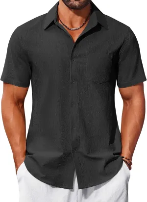 COOFANDY Mens Button Down Short Sleeve Shirts Casual Cotton Shirts Summer Beach Shirt with Pocket