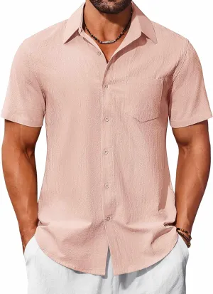 COOFANDY Mens Button Down Short Sleeve Shirts Casual Cotton Shirts Summer Beach Shirt with Pocket