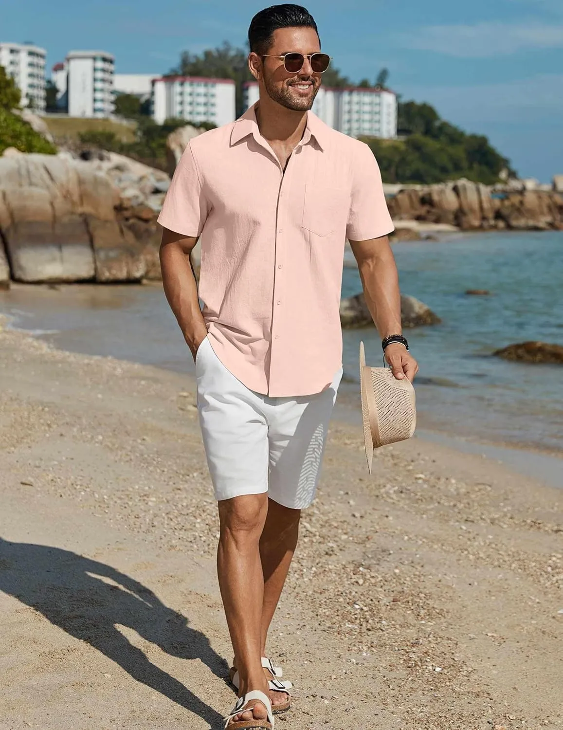 COOFANDY Mens Button Down Short Sleeve Shirts Casual Cotton Shirts Summer Beach Shirt with Pocket