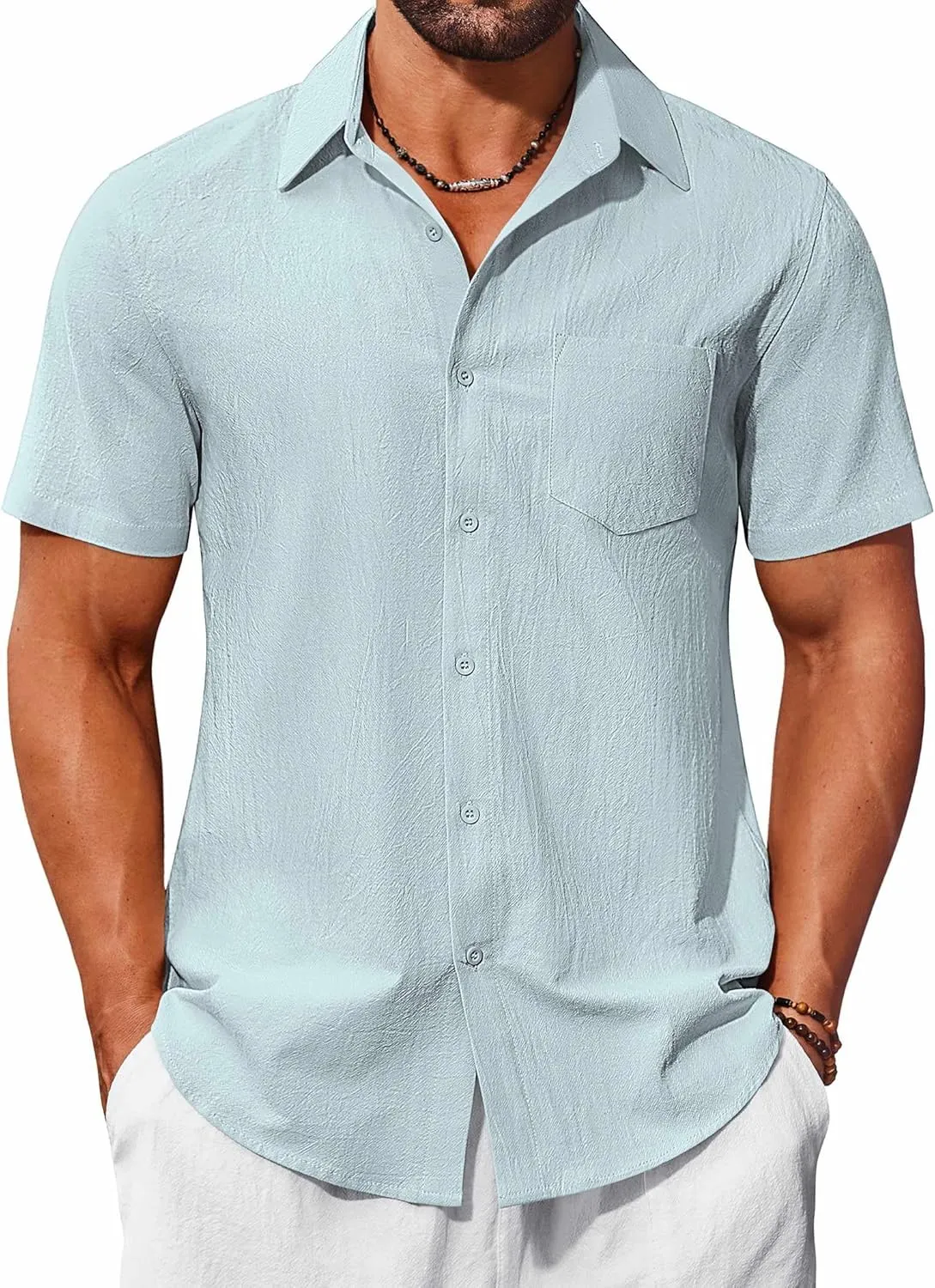 COOFANDY Mens Button Down Short Sleeve Shirts Casual Cotton Shirts Summer Beach Shirt with Pocket