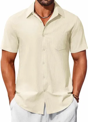COOFANDY Mens Button Down Short Sleeve Shirts Casual Cotton Shirts Summer Beach Shirt with Pocket