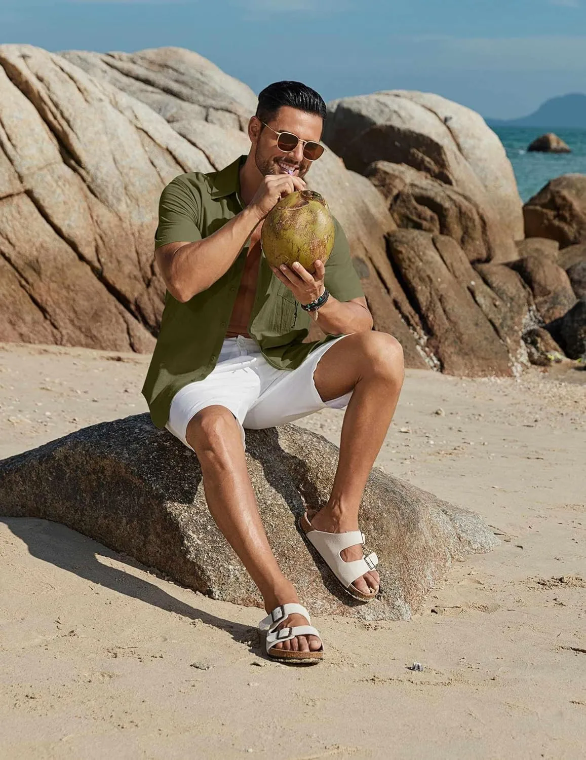 COOFANDY Mens Button Down Short Sleeve Shirts Casual Cotton Shirts Summer Beach Shirt with Pocket