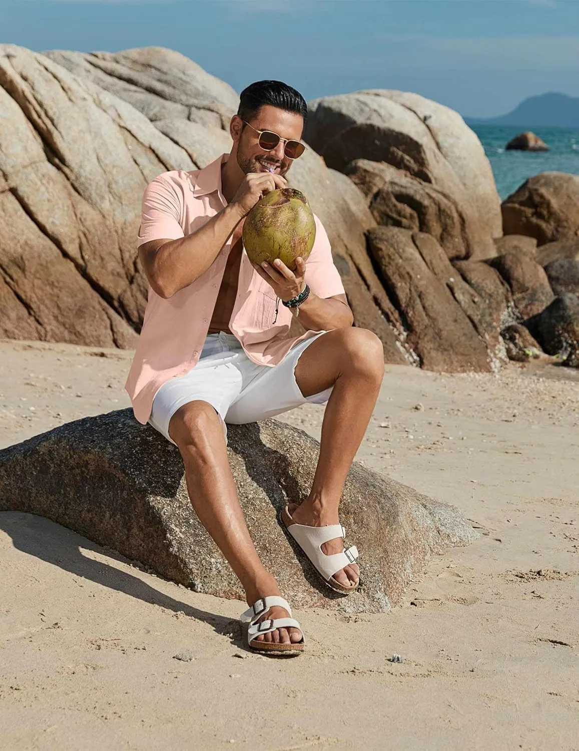COOFANDY Mens Button Down Short Sleeve Shirts Casual Cotton Shirts Summer Beach Shirt with Pocket