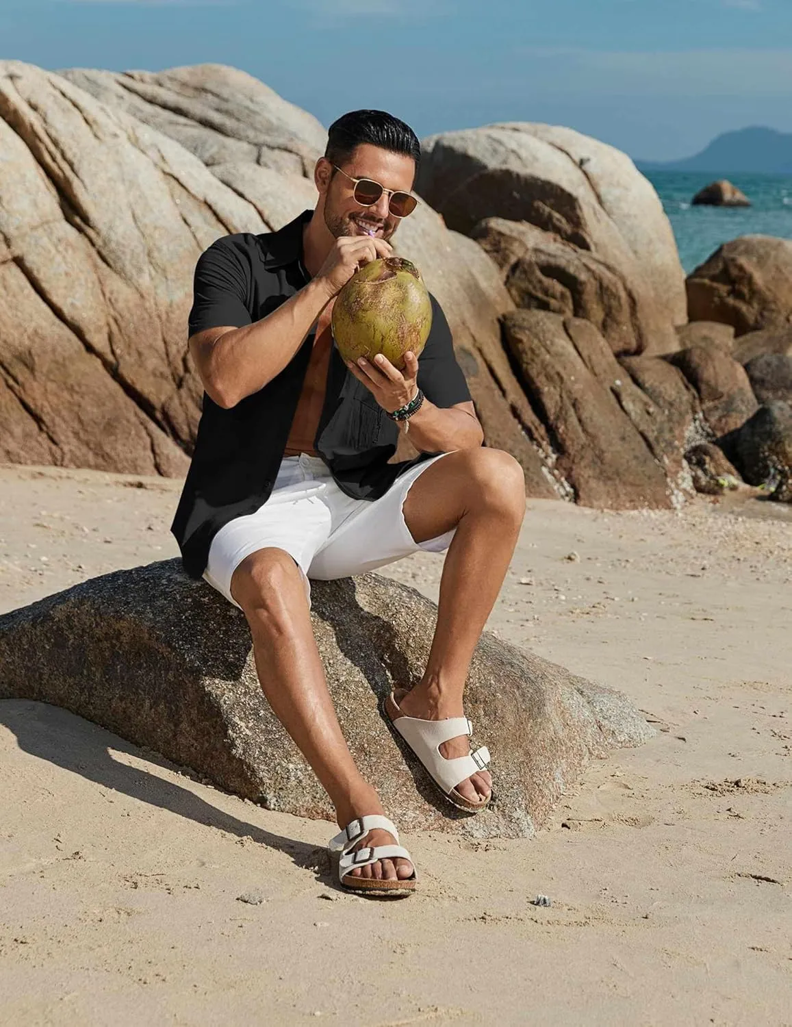 COOFANDY Mens Button Down Short Sleeve Shirts Casual Cotton Shirts Summer Beach Shirt with Pocket