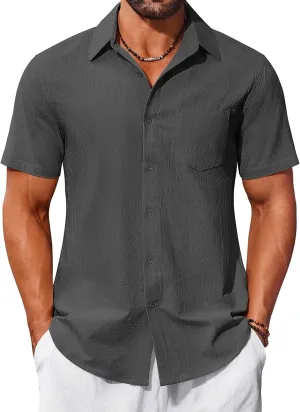 COOFANDY Mens Button Down Short Sleeve Shirts Casual Cotton Shirts Summer Beach Shirt with Pocket