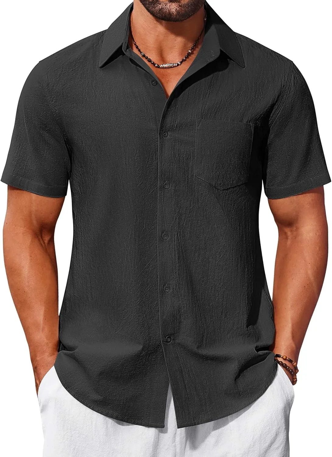 COOFANDY Mens Button Down Short Sleeve Shirts Casual Cotton Shirts Summer Beach Shirt with Pocket