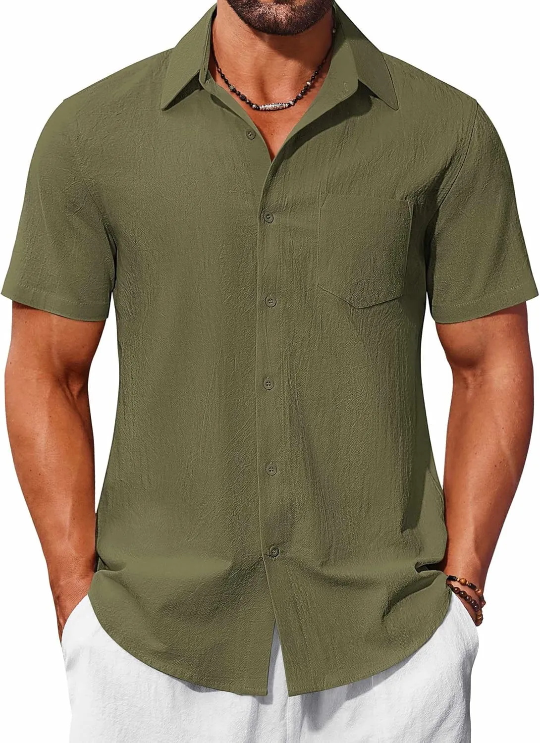 COOFANDY Mens Button Down Short Sleeve Shirts Casual Cotton Shirts Summer Beach Shirt with Pocket