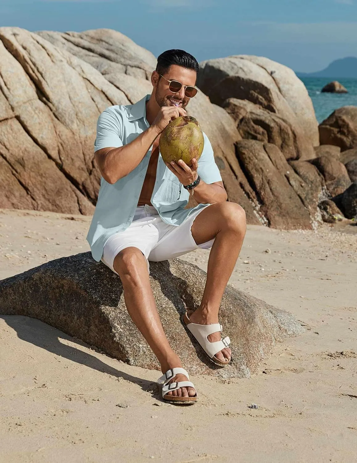 COOFANDY Mens Button Down Short Sleeve Shirts Casual Cotton Shirts Summer Beach Shirt with Pocket