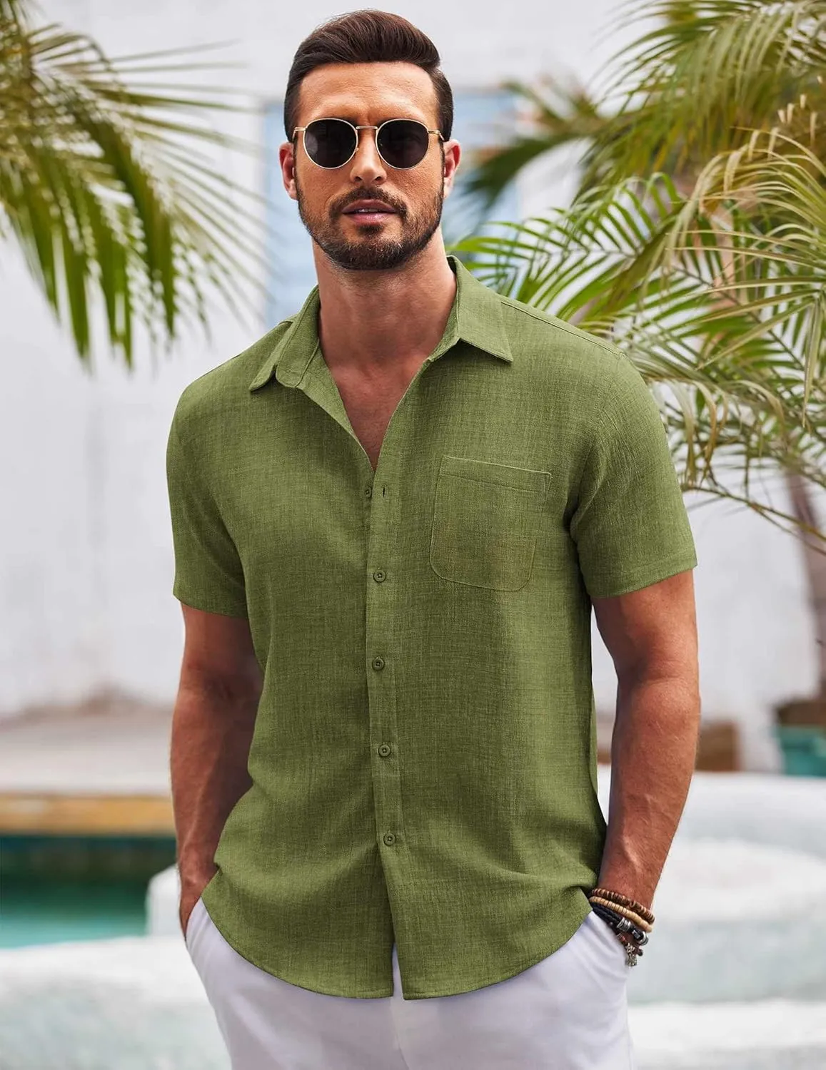 COOFANDY Mens Button Down Short Sleeve Shirts Casual Textured Shirt with Pocket Summer Beach Wedding Shirts