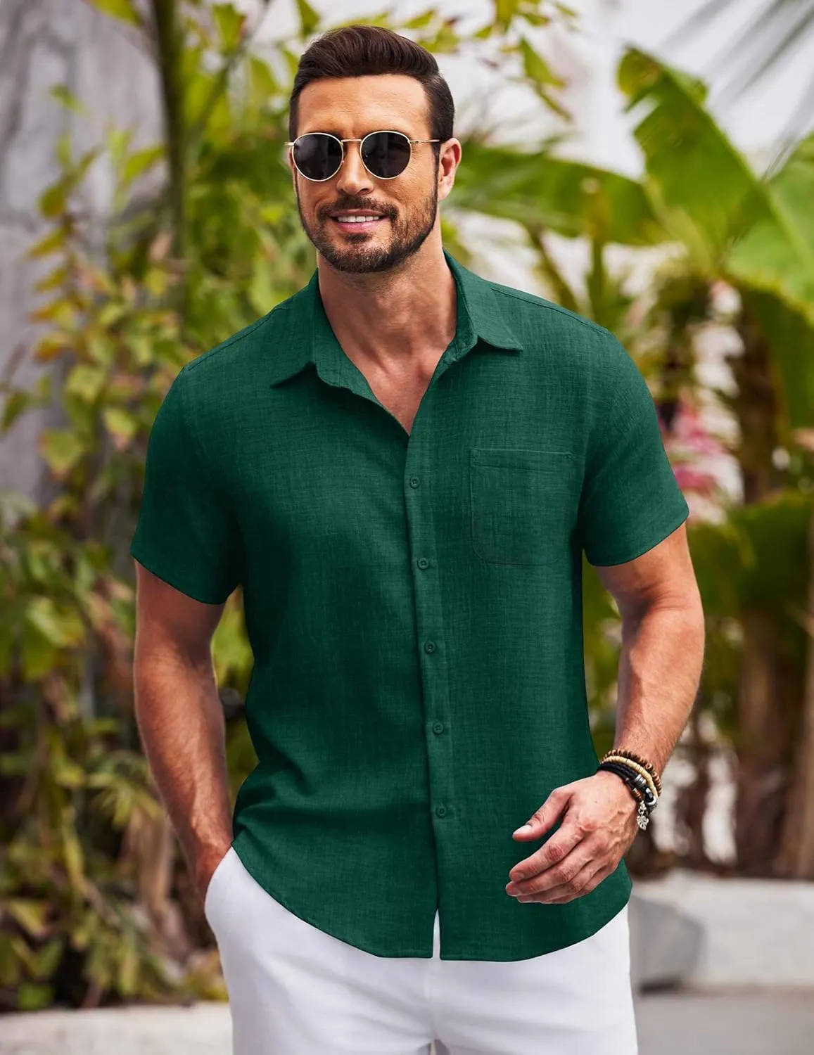 COOFANDY Mens Button Down Short Sleeve Shirts Casual Textured Shirt with Pocket Summer Beach Wedding Shirts