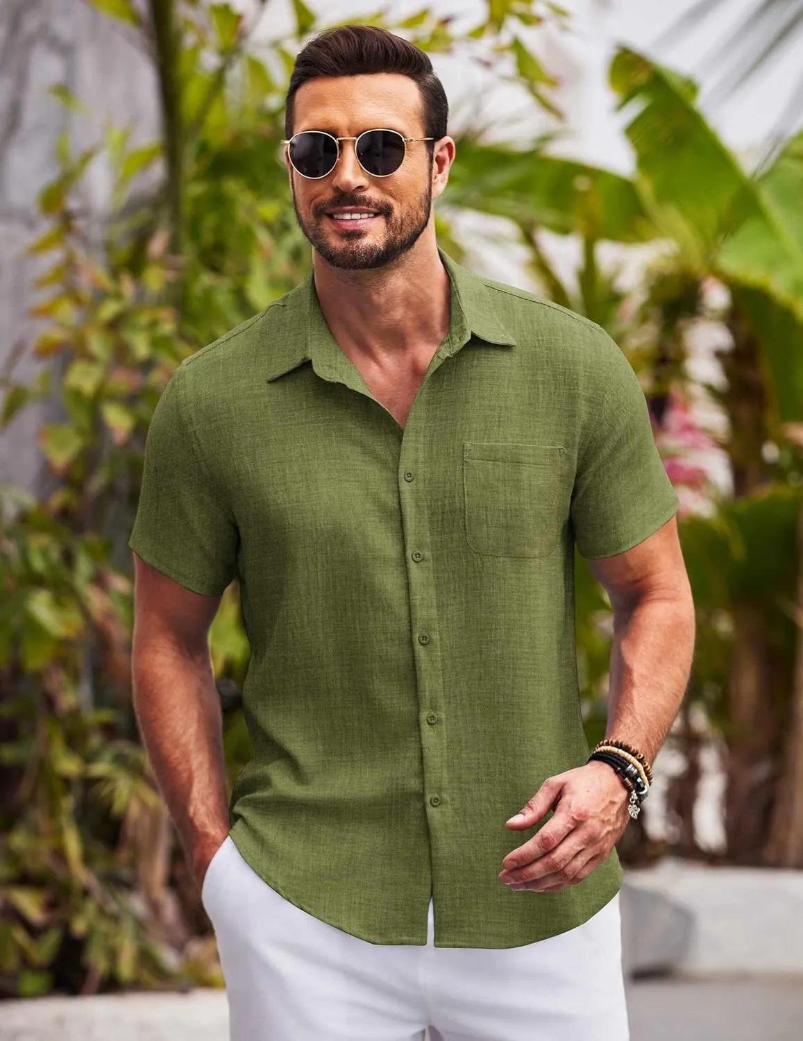 COOFANDY Mens Button Down Short Sleeve Shirts Casual Textured Shirt with Pocket Summer Beach Wedding Shirts