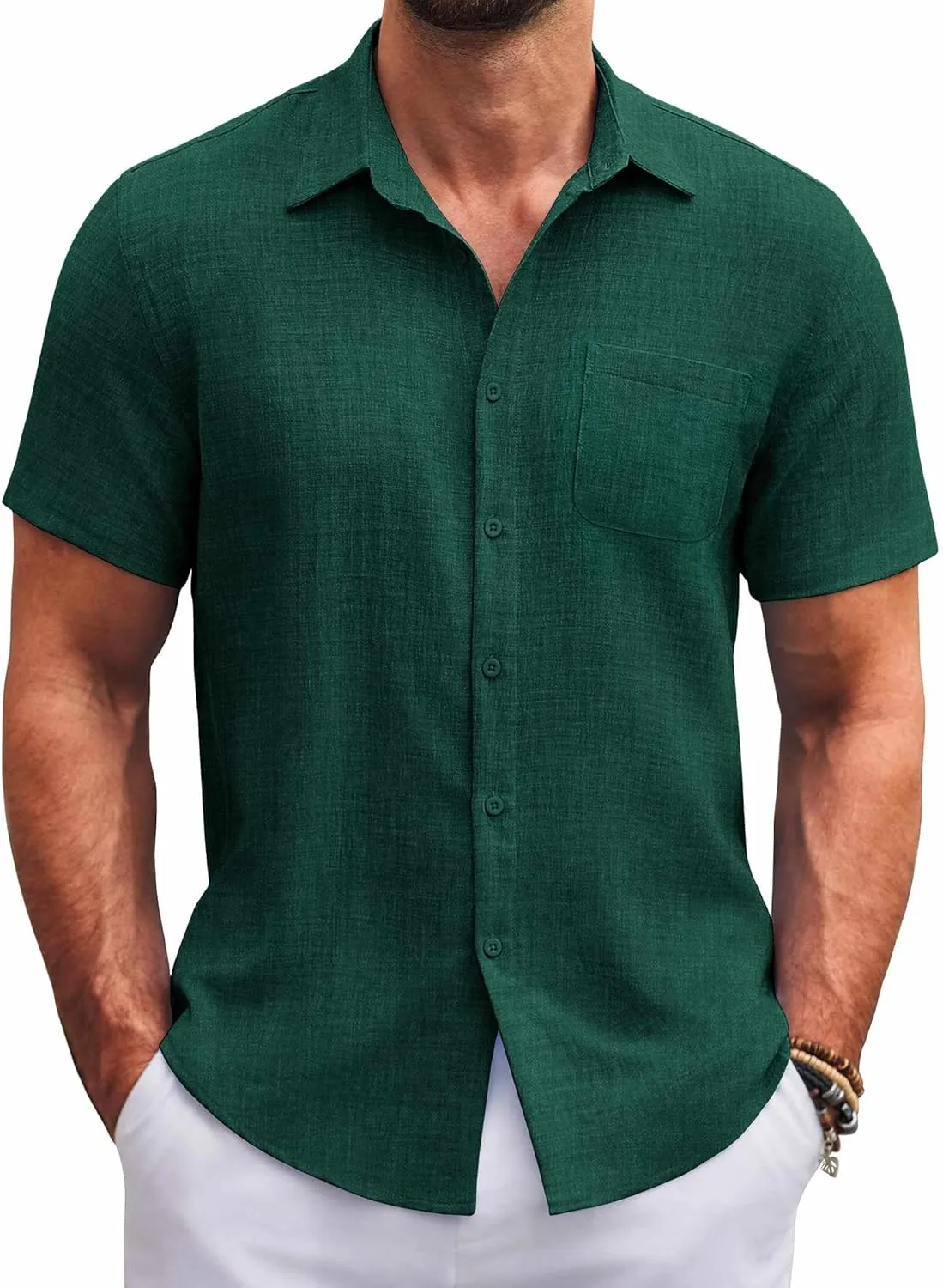COOFANDY Mens Button Down Short Sleeve Shirts Casual Textured Shirt with Pocket Summer Beach Wedding Shirts