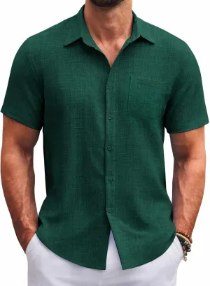 COOFANDY Mens Button Down Short Sleeve Shirts Casual Textured Shirt with Pocket Summer Beach Wedding Shirts